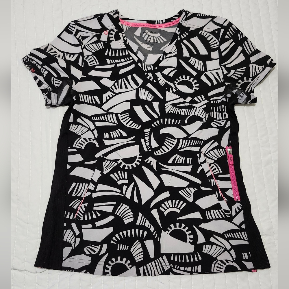 KOI Lite black/white&pink scrub top "S"